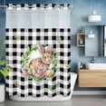 thumbnail image 6 of Easter Rabbit No Hooks Shower Curtain with Snap-in Liner Spring Green Leaf Plant Colorful Easter Eggs Black Buffalo Plaid Shower Curtains for Bathroom, Waterproof, Easy Install, Washable 48"x72", 6 of 9