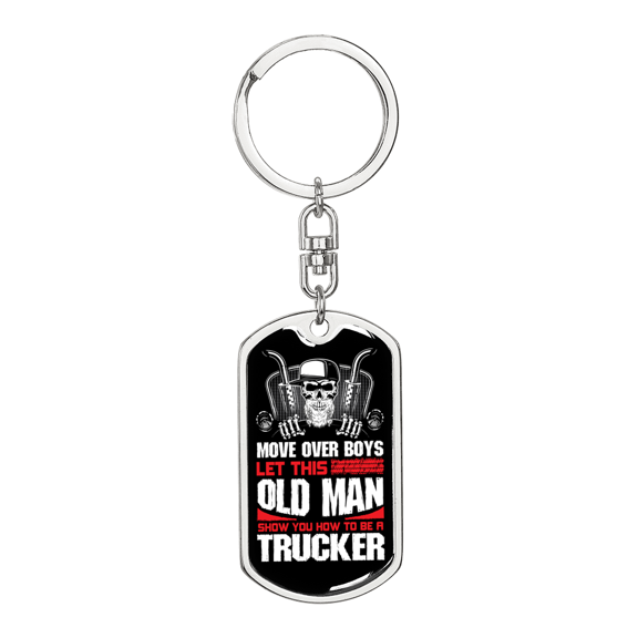 Old Man Trucker Swivel Keychain Dog Tag Stainless Steel or 18k Gold