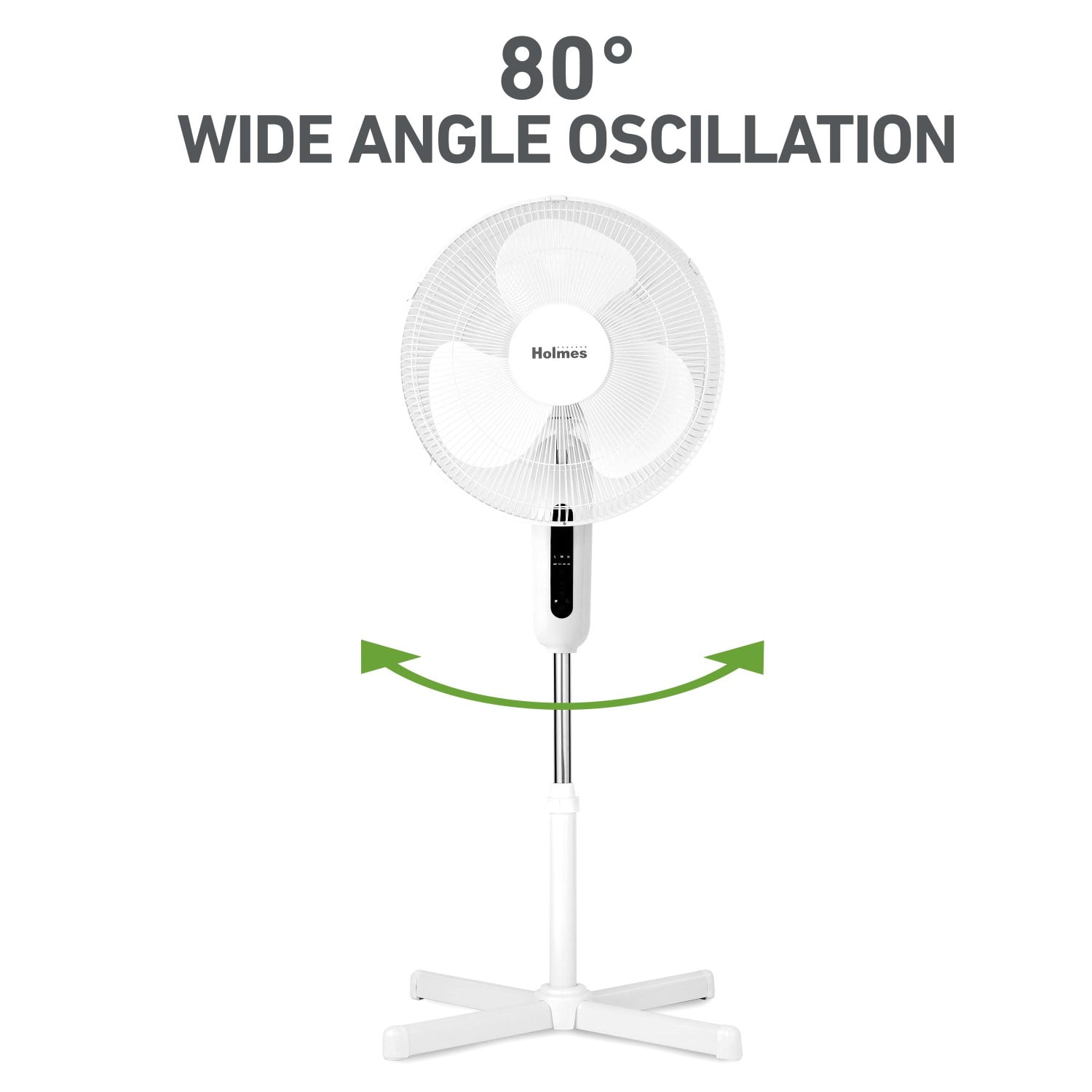 Holmes 16" Digital Stand Fan, 3-Speed, 3 Modes, Oscillating, Timer, Remote, White
