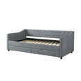 thumbnail image 4 of imerelez Twin Size Daybed with Drawers Upholstered Tufted Sofa Bed, with Button on Back and Piping on Waved Shape Arms-Light Grey, 4 of 7