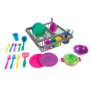 28 Packs Kids Pretend Role Play Dishes Kitchen Playset Simulation Tableware  Bowl Dish Rack Toys with Drainer 