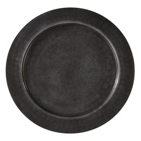 

13 in. Round Aluminum Charger Plates with Hammered Design - Gray Set of 4