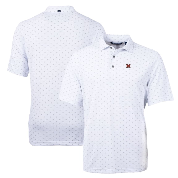 Men's Cutter & Buck White Miami University RedHawks Big & Tall Virtue Eco Pique Tile Print Recycled Polo
