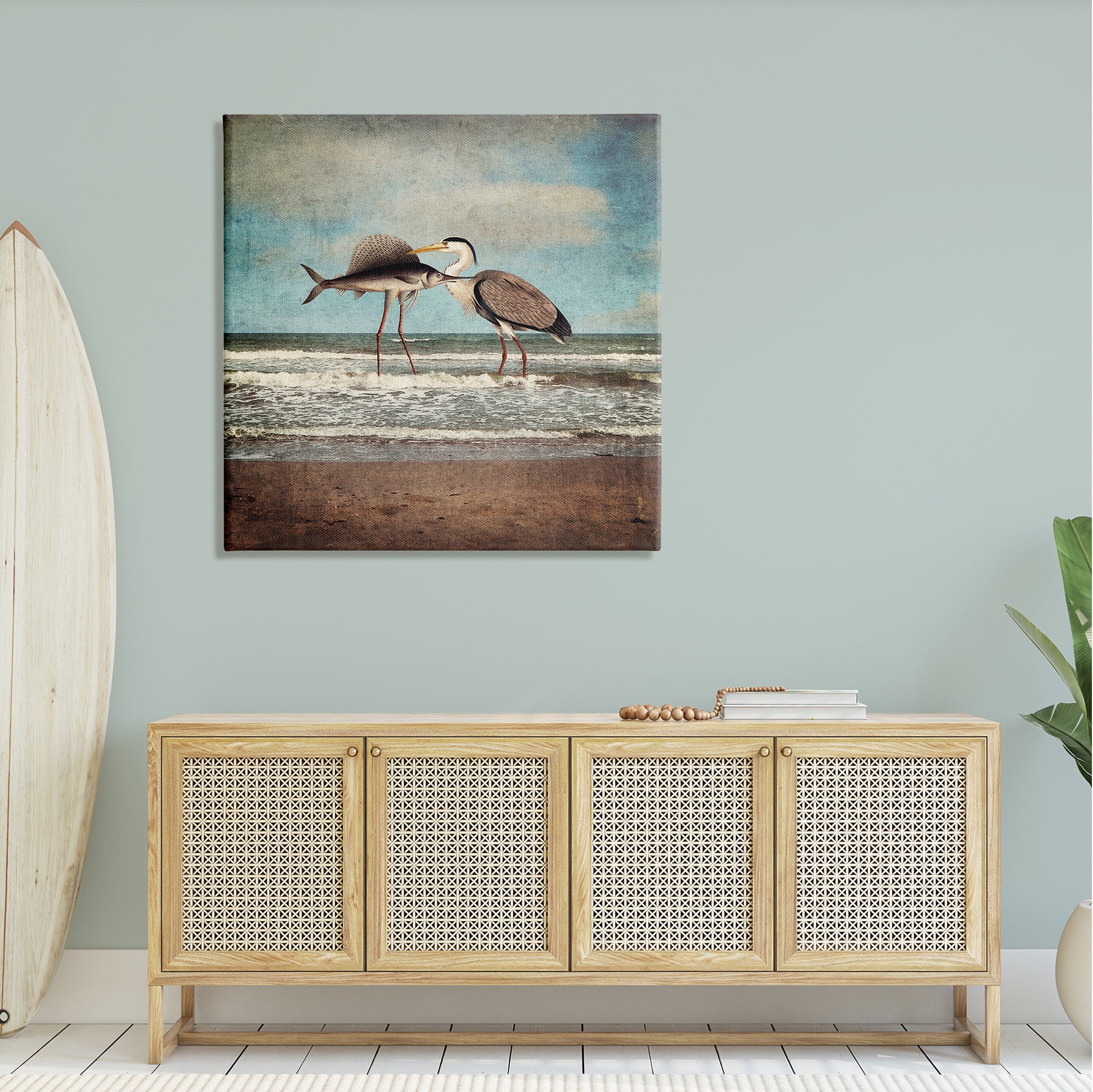 Stupell Industries Quirky Surreal Fish Bird Animals Beach Shoreline Canvas Wall Art, 36 x 36, Design by Paula Belle Flores