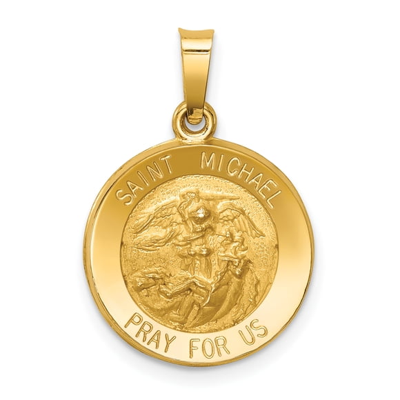 14K Yellow Gold Polished and Satin St. Michael Medal Pendant