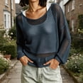 thumbnail image 2 of PADFRYBK Casual Shirts For Womens Solid Color Shirts Openwork Knit Pullover Super Cute And Loose Sweater, 2 of 9