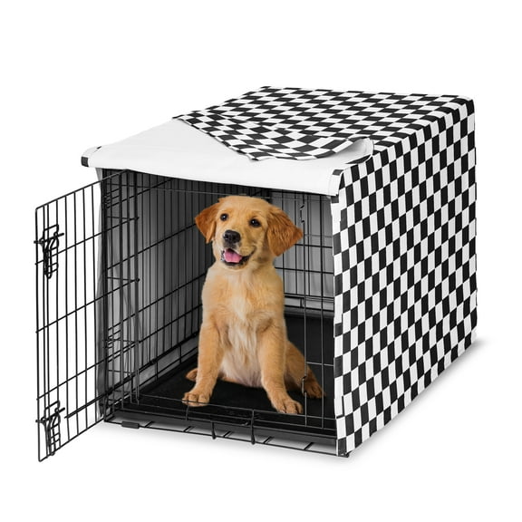 Sweet Jojo Designs Black and White Gingham Checkered Plaid Boy, Girl, Unisex/Gender Neutral Dog Crate Kennel Cover 36in.