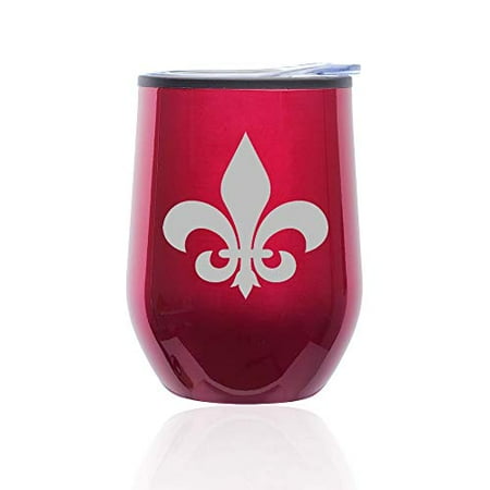 

Stemless Wine Tumbler Coffee Travel Mug Glass with Lid Fleur-De-Lis (Fuchsia)