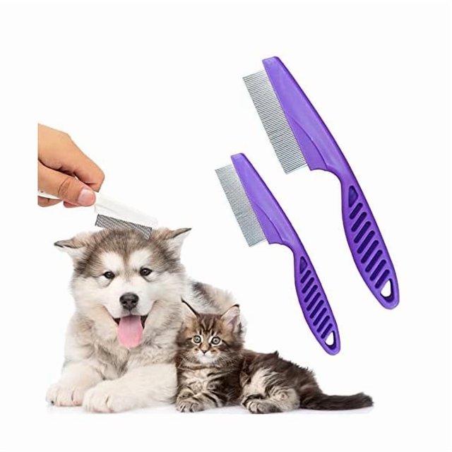 HAYAN Pet Hair Comb, Multifunctional Pet Grooming Brush, Fine-Tooth Stainless Grooming Massage Comb, Tear Stain Removal Comb for Small Dogs Puppies (Purple, 2 Count)