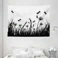 thumbnail image 1 of Nature Tapestry, Grass Bush Meadow Silhouette with Dragonflies Flying Spring Garden Plants Display, Wall Hanging for Bedroom Living Room Dorm Decor, 80W X 60L Inches, Black White, by Ambesonne, 1 of 2