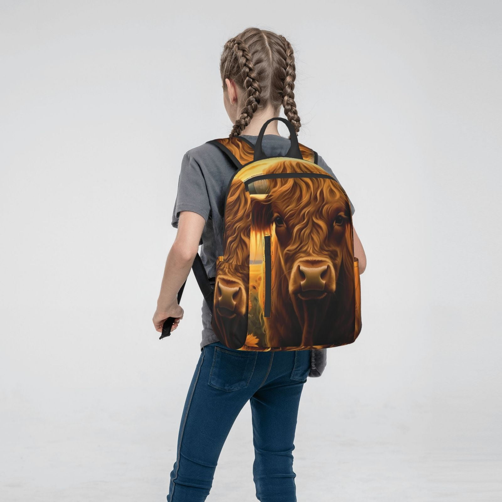 Xecao Sunset Sunflower Cow A print Backpack For women men Aesthetic Lightweight Travel Daypack Simple Cute Backpack For Bookbag