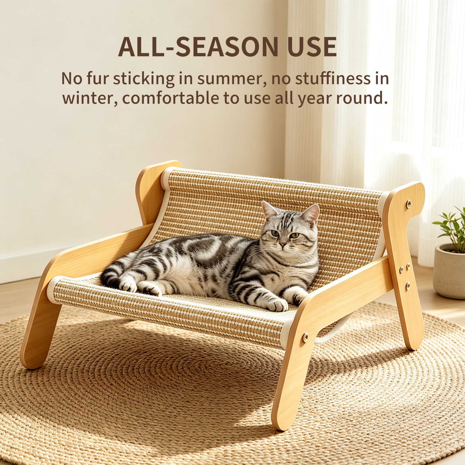 Cat Scratch Couch Non‑Slip Bed, Extra Large Sisal Cat Scratcher Lounge Chair, Heavy‑Duty Wood Frame Cat Scratching Pad Furniture Protector for Indoor Large Cats, Pet Supplies