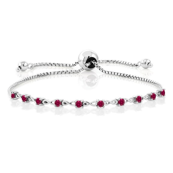 Gem Stone King 0.60 Ct Round Red Created Ruby 925 Sterling Silver Bracelet for Women