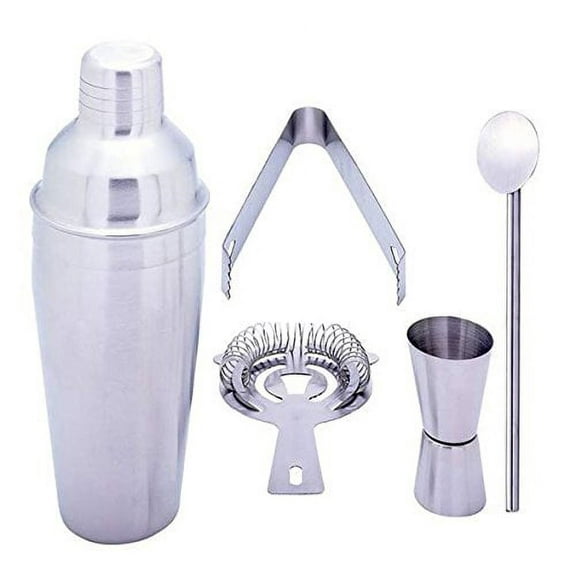 Gifts Infinity® 5 Piece Stainless Steel Bar Set - 18.5 oz Martini & Cocktail Shaker, Stirrer, Strainer, Double Jigger, and Ice Tongs. (5)