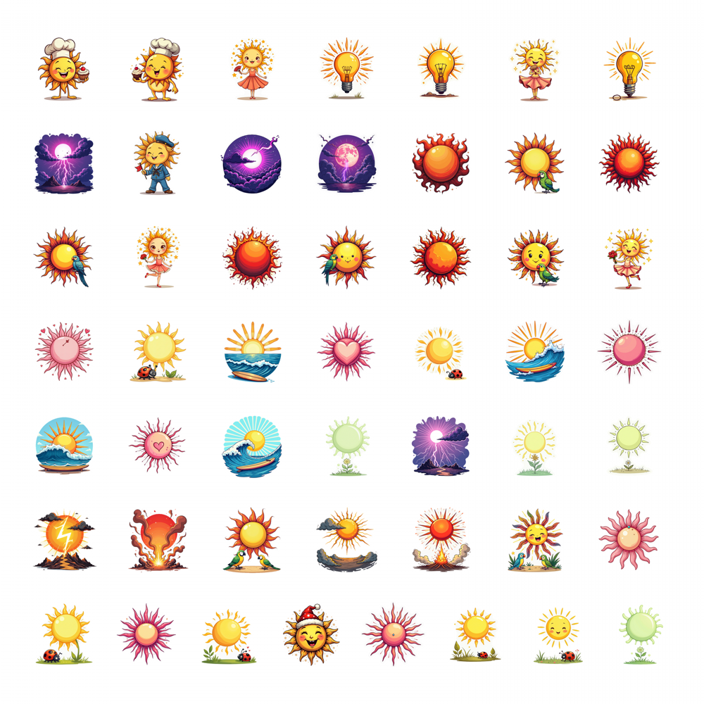 Sun Color Stickers 50pcs Magical Sun Princess Stickers Fantasy Birthday Celestial Stickers ...