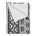 thumbnail image 2 of Folk Soft Flannel Fleece Throw Blanket, Old Vintage Swirls Leaf Abstract Composition with Vertical Borders, Cozy Plush for Indoor and Outdoor Use, 50" x 70", White Black, by Ambesonne, 2 of 5