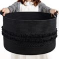 thumbnail image 1 of CherryNow Cesta extra grande para la colada negra, cesta de almacenamiento de cuerda para baño, dormitorio, sala de estar, entrada, cesta grande para almohadas, juguetes, ropa, 22 x 14 pulgadas, 1 of 5
