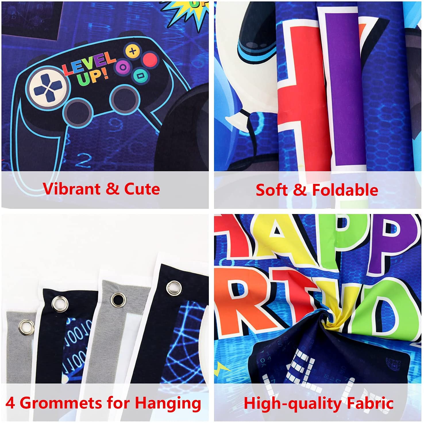 Video Game Happy Birthday Blue Decorations Set - Gaming Theme Happy Birthday Backdrop Tablecloth 82Pcs Balloons Garland Arch Kit for Kids and Gamer Birthday Party (Blue)