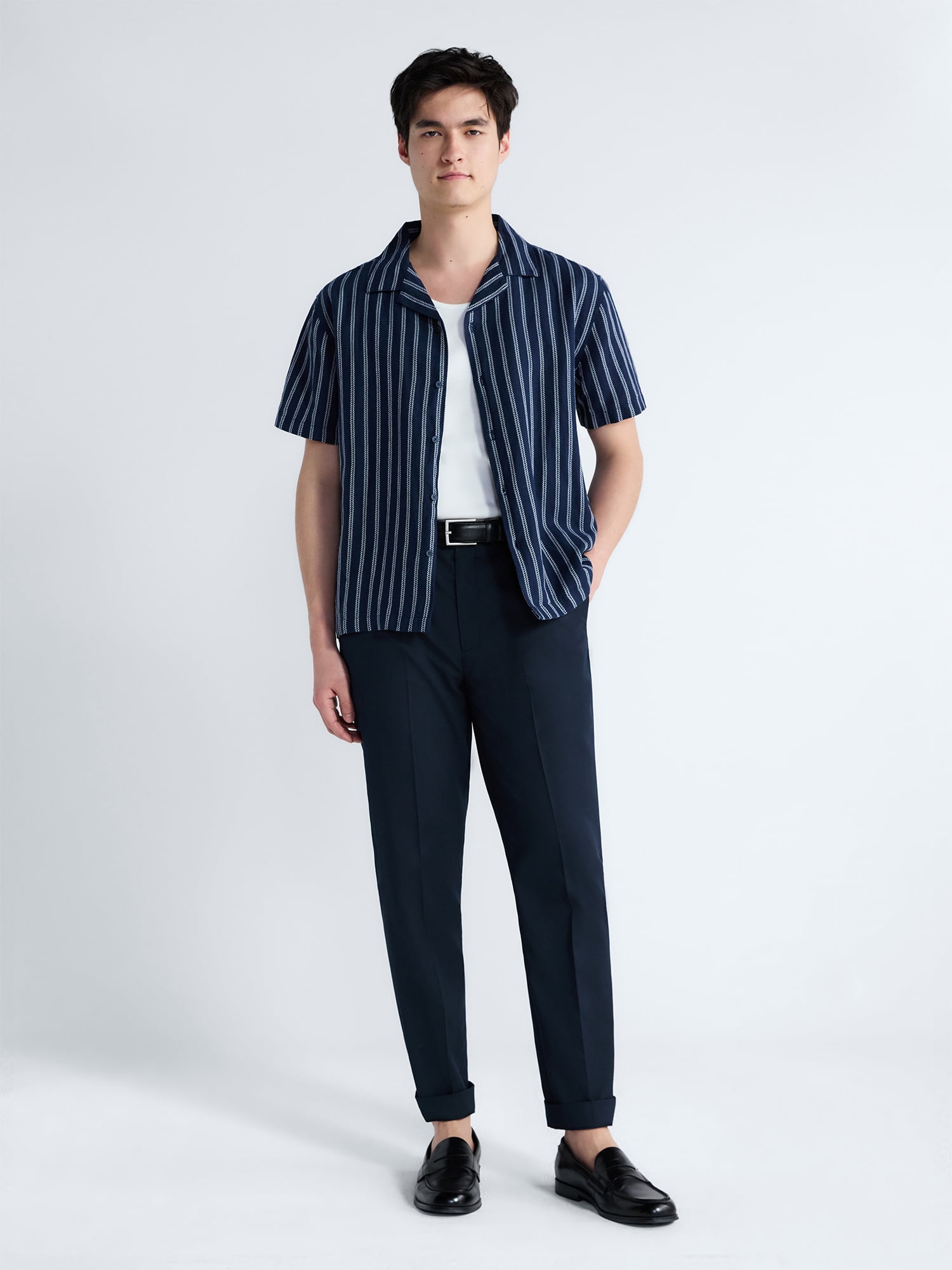 Free Assembly Men's Linen Blend Dobby Camp Shirt with Short Sleeves, Sizes S-3XL