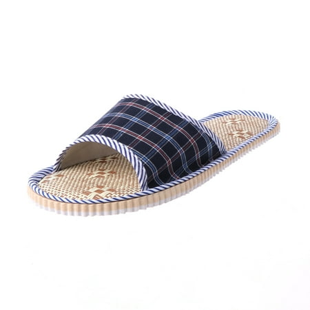 

Unisex Linen Flax Plaid House Flat Slipper Indoor Home Cozy Open Toe Scuffs