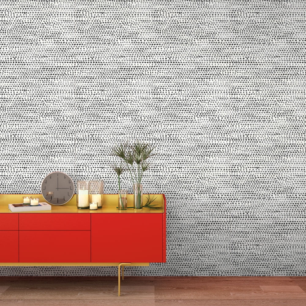 Tempaper Moire Dots Black & White Peel and Stick Wallpaper, 20.5" x 16.5'