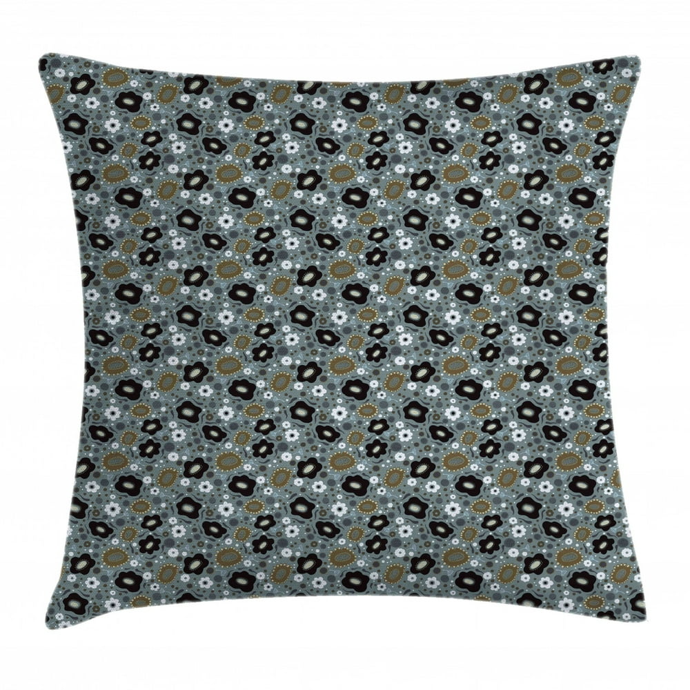 Dusty Blue Throw Pillow Cushion Cover, Flowers Scene Botanical Elements