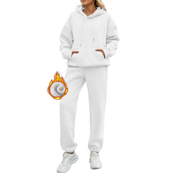 MSJUHEG workout sets for women,christmas outfits for women,women outfits,Tracksuit Set Two Piece Outfits Sets Fleece Jogger Sweatsuit,2 piece outfits for women,casual outfits for women White 3XL