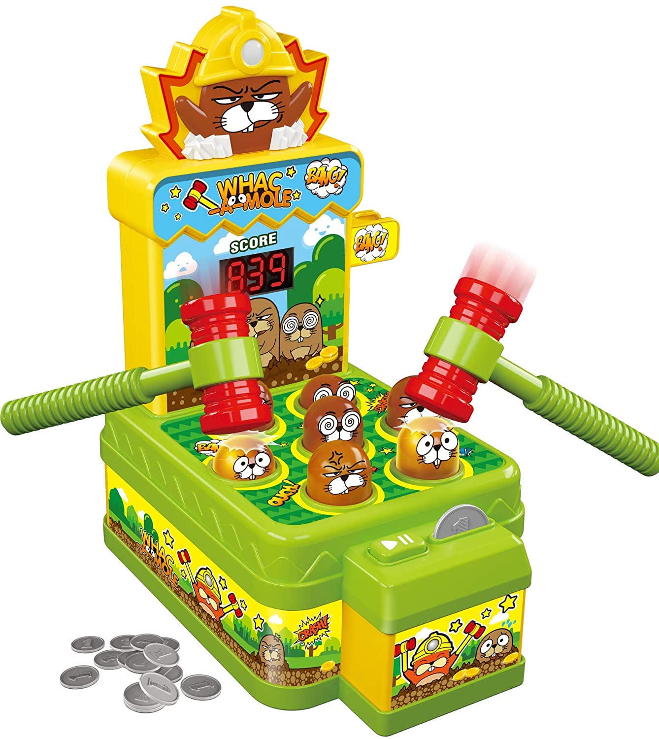 AJ Zombie War Game Whack-a-Mole Whack Game Toy with Mole,Mini Electronic Arcade Game,Pounding Bench Coin game with 2 Hammers