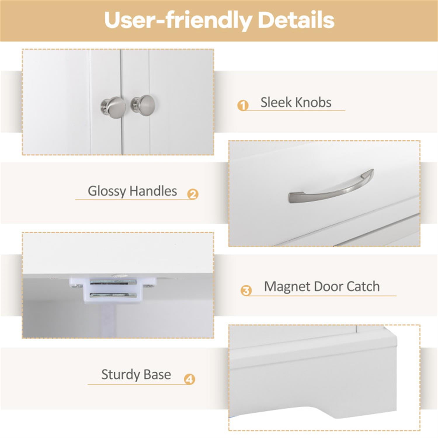 Demi Bonn 62" Tall Corner Cabinet Freestanding Bathroom Cabinet with Adjustable Shelves and 2 Drawers, Corner Cabinet for Bathroom, Kitchen, Living Room, White