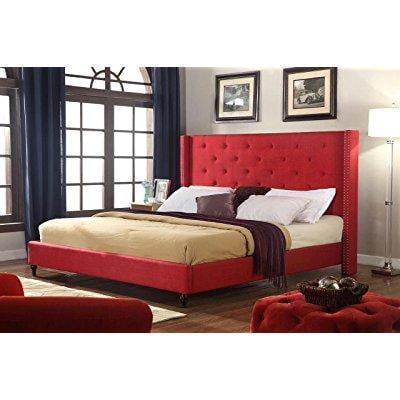 Home Life Premiere Classics Cloth Burdy Red Linen 51 Tall Headboard Platform Bed With Slats King Complete 5 Year Warranty Included 007 Com Tall Headboard Platform Bed, Red King Platform Bed