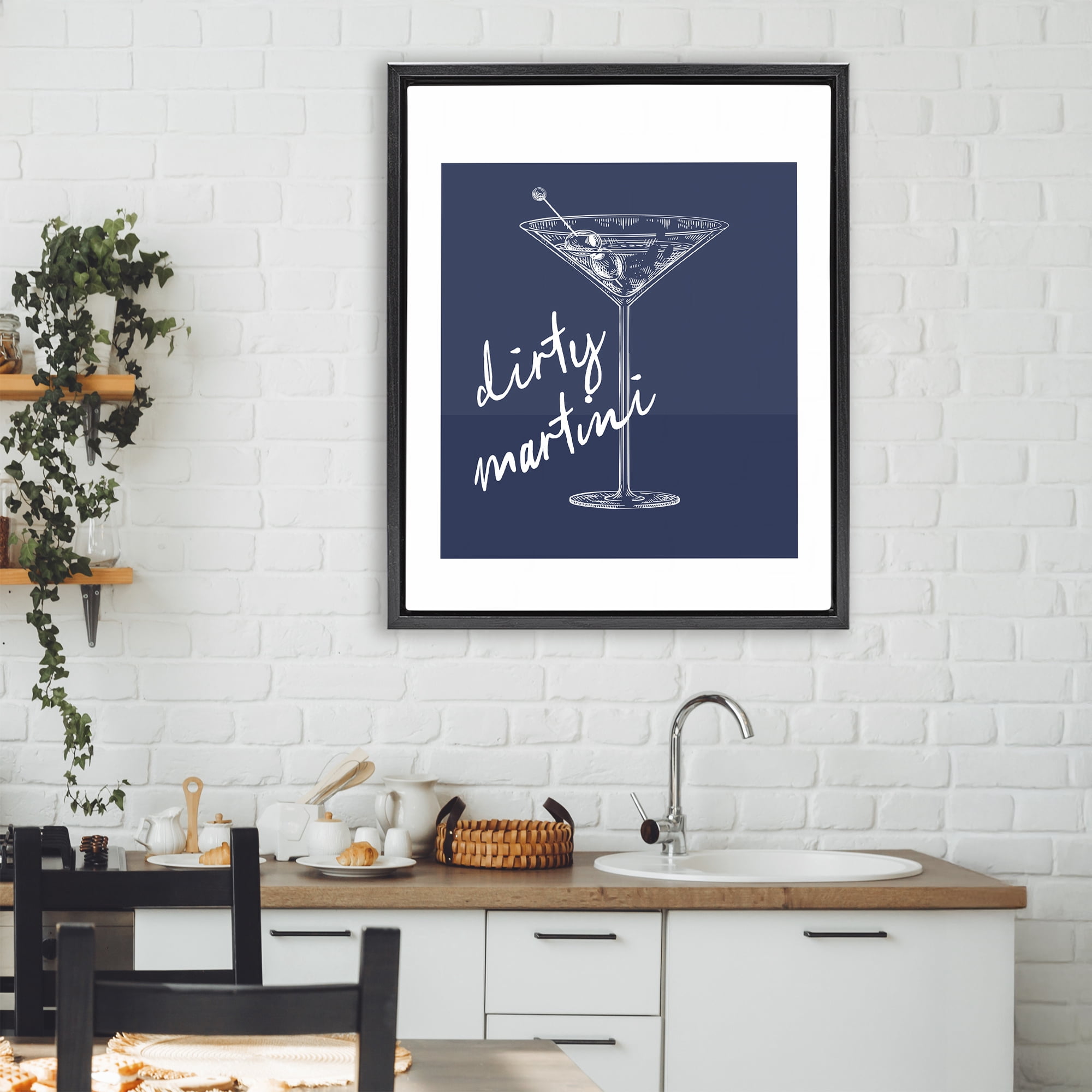 Stupell Industries Dirty Martini on Blue Black Framed Floater Canvas Wall Art, design by Lettered and Lined