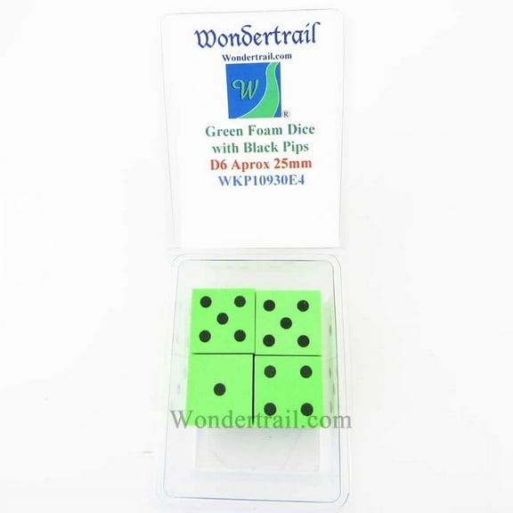 Green Foam Dice with Black Dots D6 25mm (1in) Pack of 4 Wondertrail