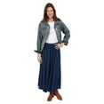 thumbnail image 3 of Women's Floral Embroidered Maxi Skirt - Over-Dyed Long Peasant Skirt, Ankle Length - Denim Blue - Large, 3 of 7
