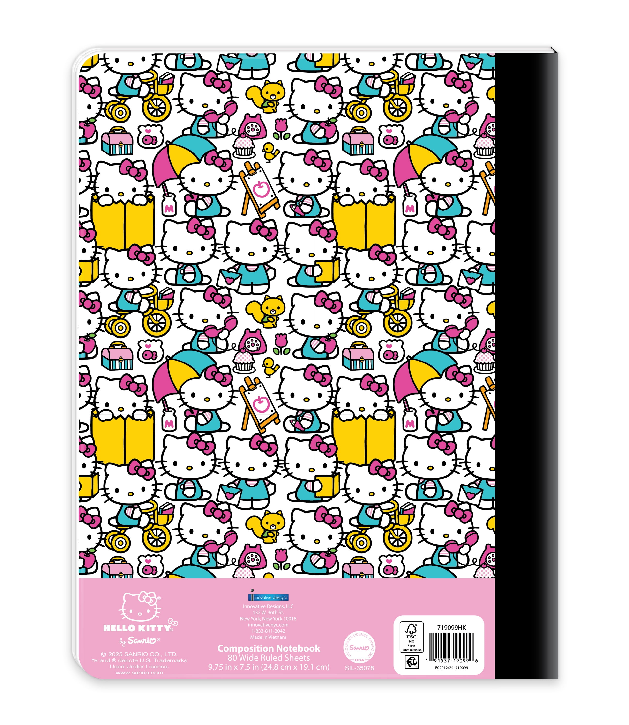 Hello Kitty Composition Writing Notebook, Wide Ruled, 7.5" x 9.75", 80 Sheets, for Students