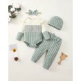 thumbnail image 3 of Newborn Baby Girls Clothes 3 Months Girls 4PCS Fall Winter Outfits Set Newborn Girls Long Sleeve Color-blocked Top Pants Set with Headband Hat Green, 3 of 6