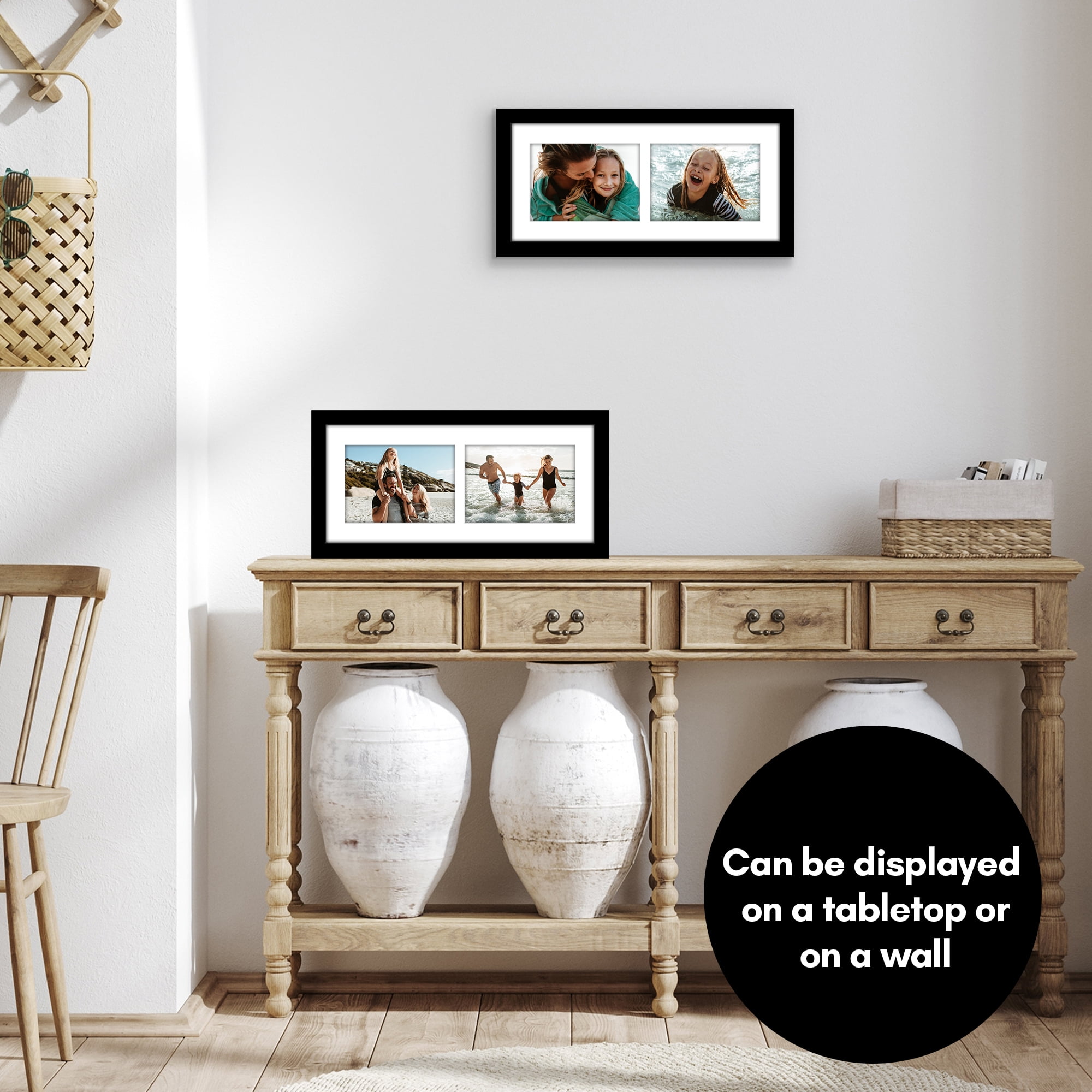 Americanflat 5x7 Double Picture Frame with Shatter-Resistant Glass Fits 2 use as One 7x16 Frame Signature - Black