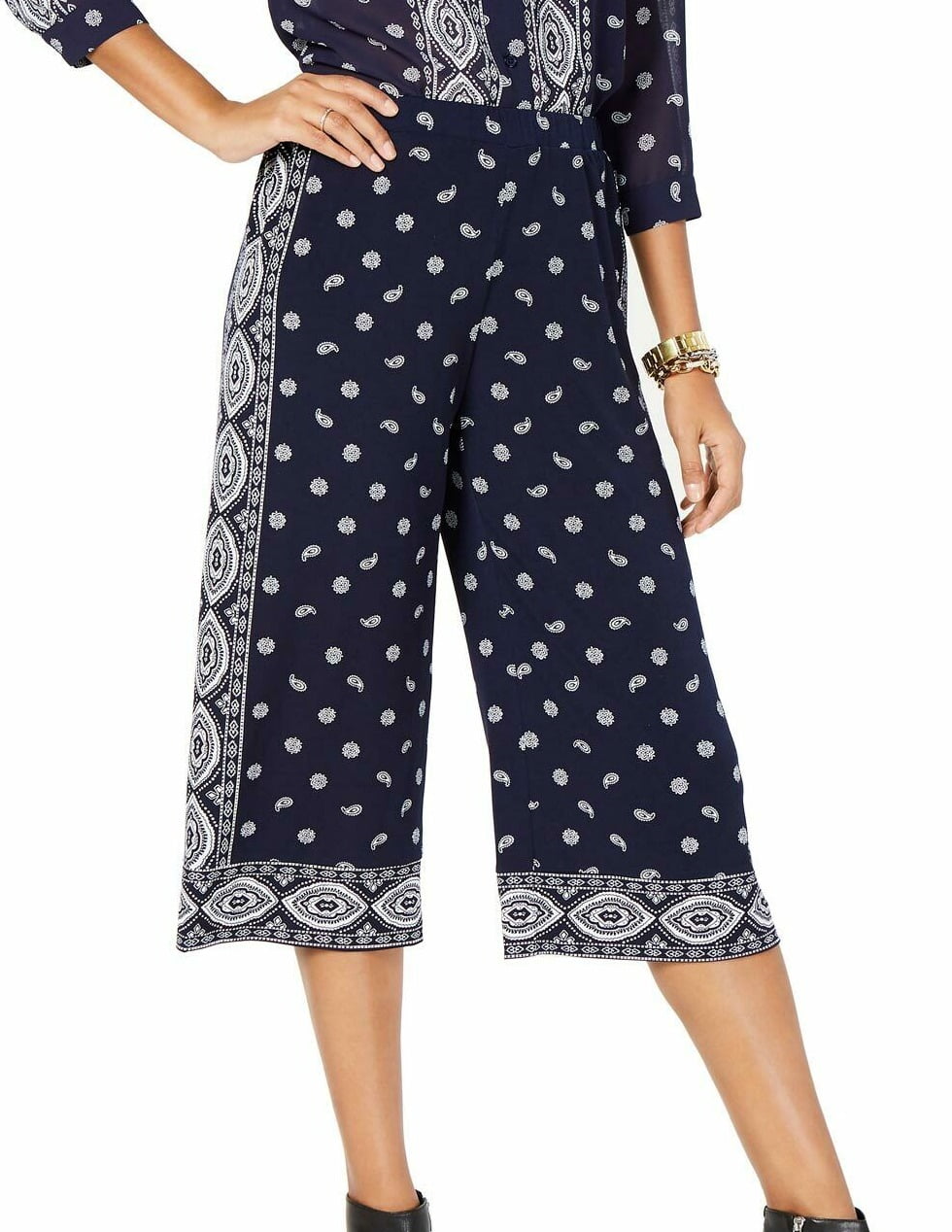 Michael Kors Pants Womens Pants Bandana Wide Leg Cropped Stretch XS