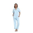 thumbnail image 4 of ANLIQI Women's 100% Cotton Pajama Set Button Down Short Sleeve Shirt and Long Pants Sleepwear Soft ladies Lounge Sets(Light Blue, S), 4 of 6