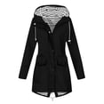 thumbnail image 3 of Xaqiouau Womens Striped Lined Hooded Jacket Mid-Length Water-Resistant Windproof Coat Quick Dry Lightweight Outerwear Outdoor Hiking Casual Daily Windbreaker Black S, 3 of 7