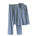 thumbnail image 1 of Floleo Mens Warm Long Sleeve Lapel Pajama Set Solid Color Loose Suitable Comfortable Home Wear Breathable For Fall Winter Season Concise Style Evening Walk(Light Blue,M), 1 of 9