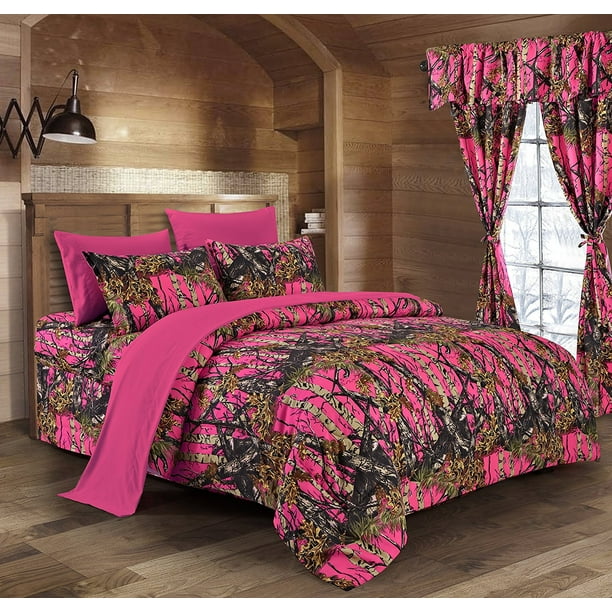 The Woods High Viz Pink Camouflage Full 8pc Premium Luxury Comforter