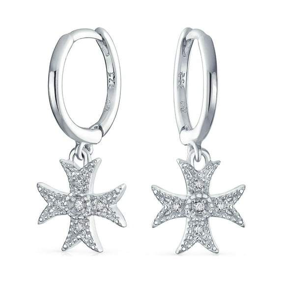 Bling Jewelry Womens Pave CZ Dangle Chandelier Earrings Masonic Knight Templar Cross Charms Silver