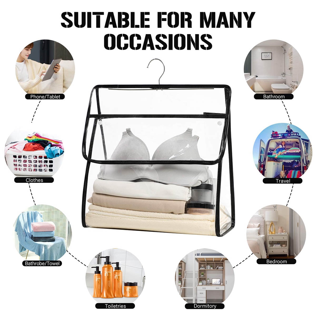 Transparent Clothing Storage Bag, Toiletries Bag For Women Men Large Waterproof Toiletry Bag Clear Bathroom Shower Bag Wall Hanging Bag Organizer