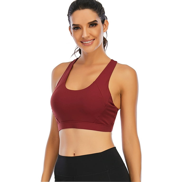  High Impact Sports Bras For Women High Support Large Bust  Womens Sports Bras Strappy Padded Sports Bra Crisscross Back Violet Red