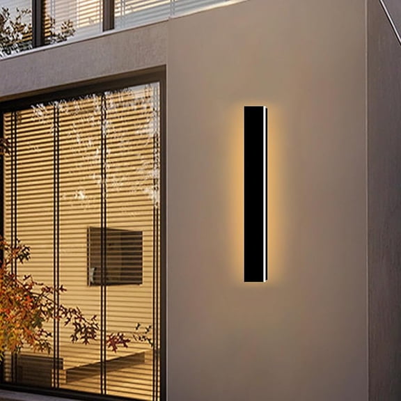 24inch Outdoor Wall Lights, Black LED Exterior Light Fixtures Wall Mount, Modern Porch Lights Sconce 3000K, Long Strip Wall Lamp Outside Lighting for Living Room, House