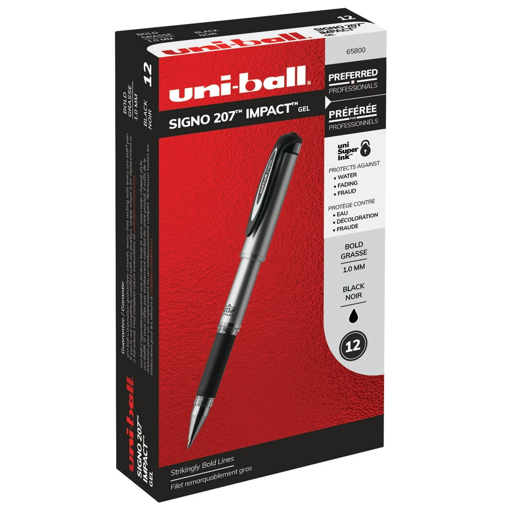 uniball 207 Impact Gel Pen Refills, Bold Point (1.0mm), Black, 12
