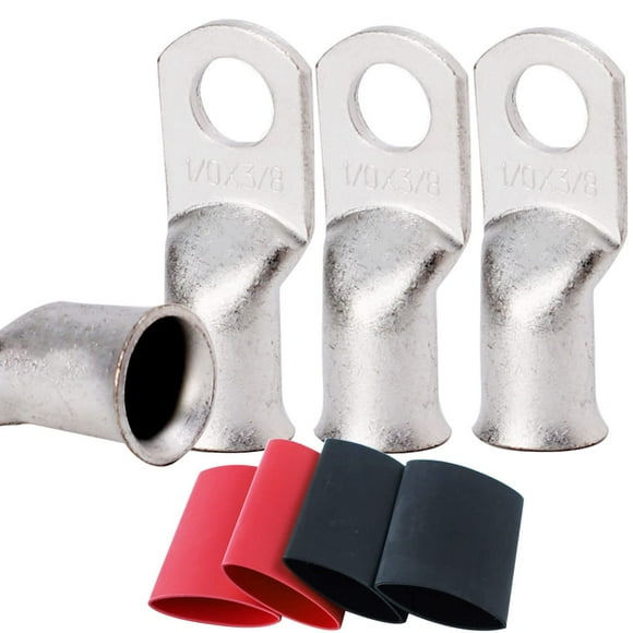 TKDMR 4 Pcs 10 Crampons en Fil de Cuivre de Qualité Marine, avec Tuyauterie Rétractable à la Chaleur 3:1, Embouts de Câble de Batterie UL, Crampons de Câble Robustes, Illets en Cuivre Teintés, Bornes Tubulaires