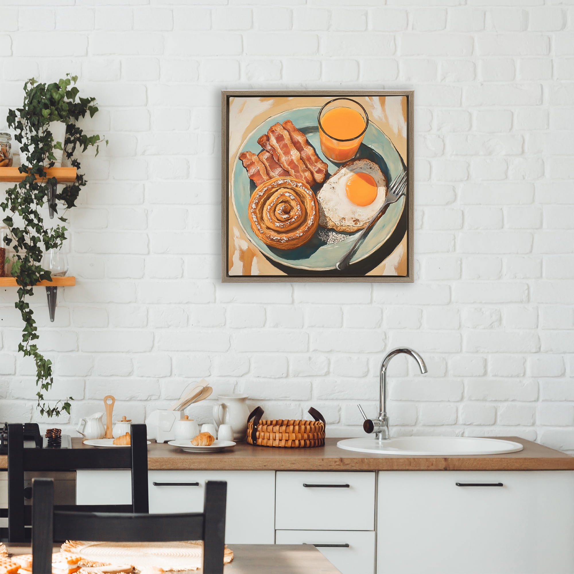 Stupell Industries Cinnamon Roll Breakfast Brown Framed Floater Canvas Wall Art, design by Tina LeCour