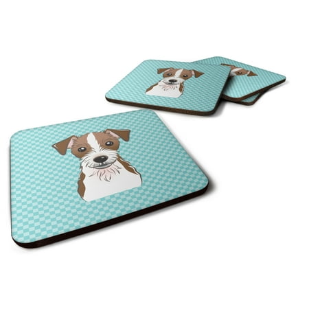 

Carolines Treasures BB1140FC Checkerboard Blue Jack Russell Terrier Foam Coaster Set of 4 3 1/2 x 3 1/2 multicolor