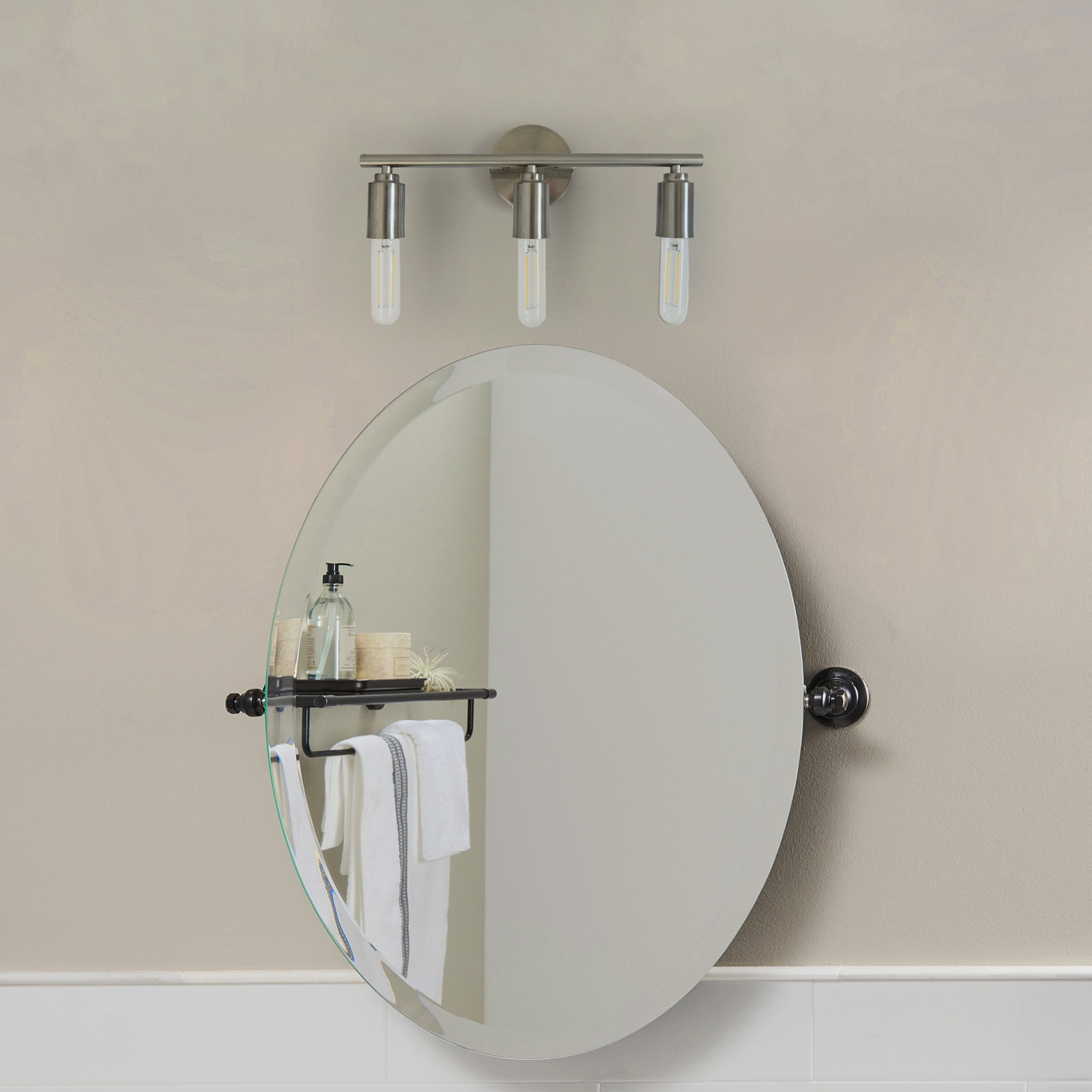 Better Homes & Gardens 16" Farmhouse 3-Head Nickel Vanity Light, Metal Fixture T9 Bulbs Not Included